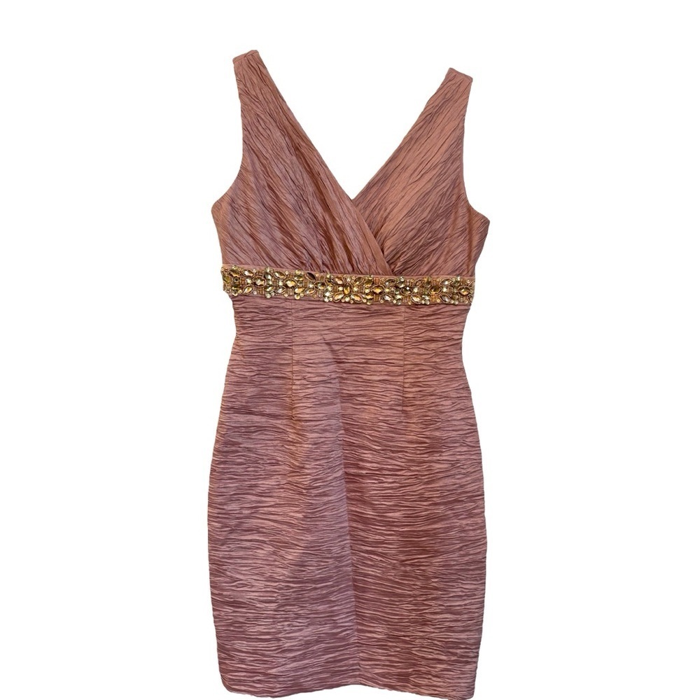 Eliza J Pink Ruched Sheath Dress with V-Neck - Picture 1 of 7